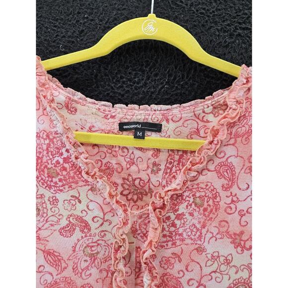 Oneworld Womens Top Size Medium Multi-Color 100% Cotton Short Sleeve Pullover - Picture 8 of 12